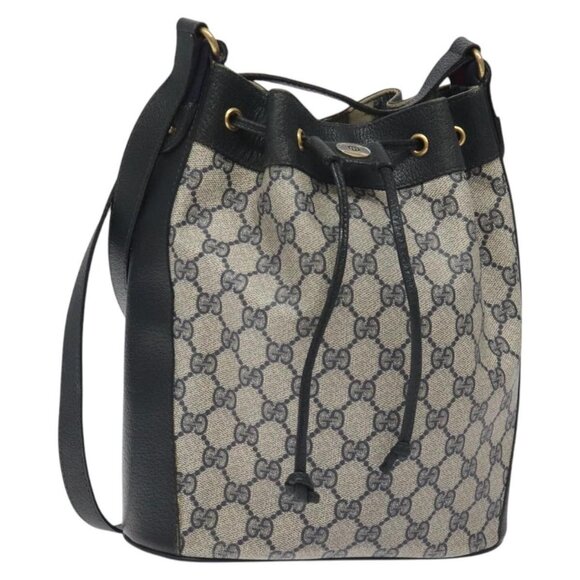 GUCCI GG Supreme Sherry Line Shoulder Bag PVC Navy Gold Auth - Picture 1 of 16